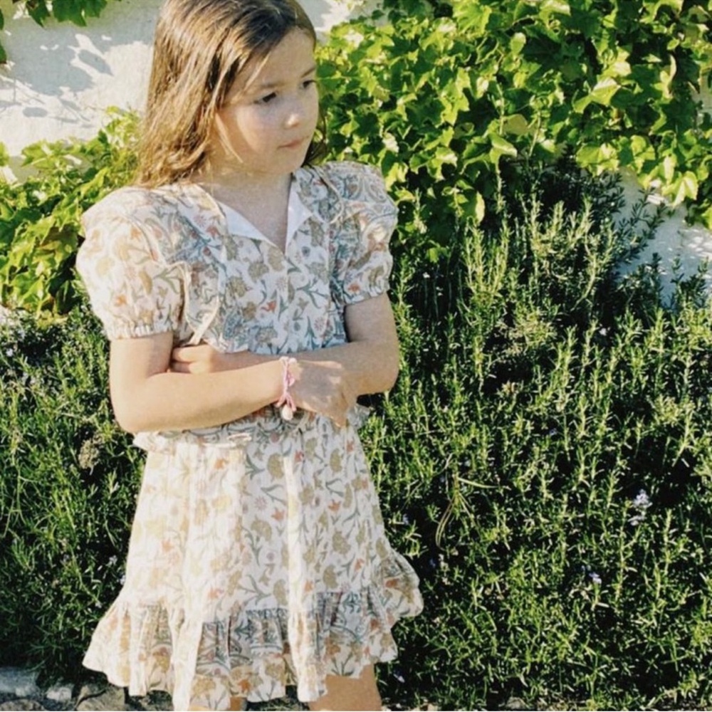 The new Society Floral Kids Dress - Cream and Brown